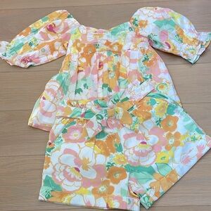 NWT Janie and Jack floral girls shorts set puff sleeve top 5
